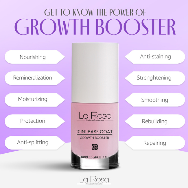 La Rosa Nail 10in1 Base Coat, GROWTH BOOSTER, 10 ml