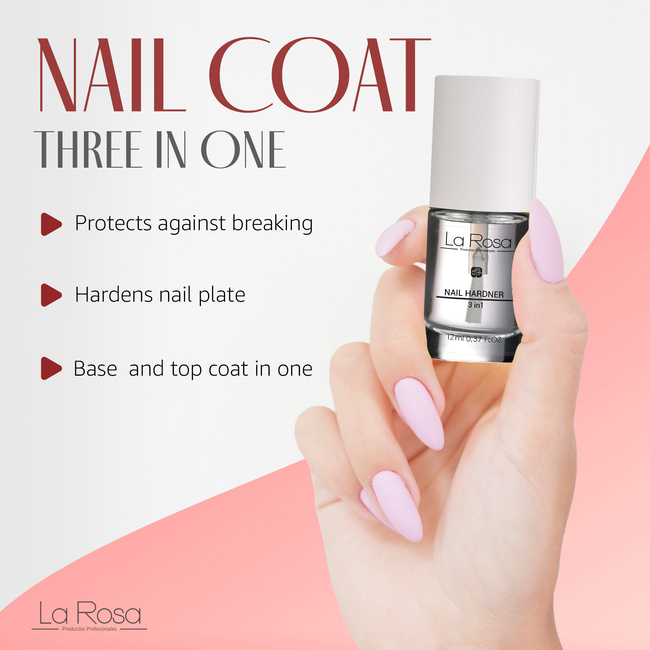 La Rosa Nail HARDENER 3 in 1, (10 ml)