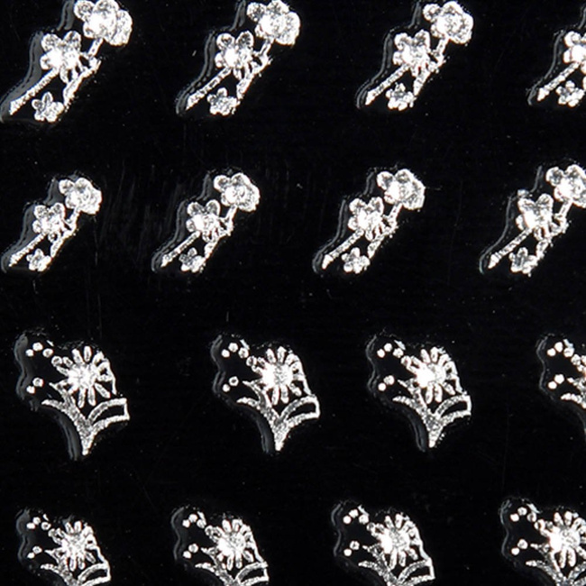 Nail stickers silver flowers leaves