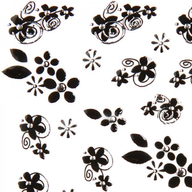 Adhesive Nail Art Decals - Zircon Black Flowers