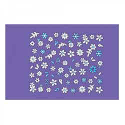 Adhesive Nail Art Decals - Blue & White Flowers with Leafs