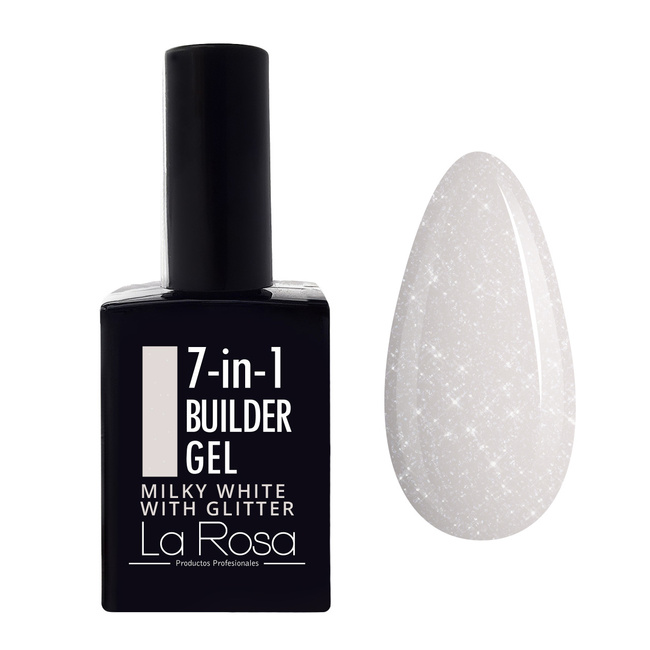 LaRosa 7-in-1 BUILDER GEL in a Bottle - MILKY WHITE WITH GLITTER