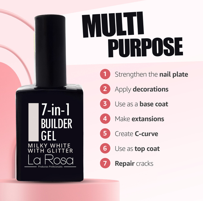 LaRosa 7-in-1 BUILDER GEL in a Bottle - MILKY WHITE WITH GLITTER