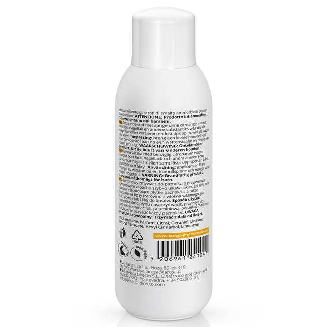 LaRosa COSMETIC ACETONE 500 ml The strongest formula with additives that protect nails and the skin around the nails.