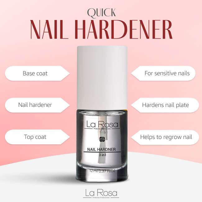 La Rosa Nail HARDENER 3 in 1, (10 ml)