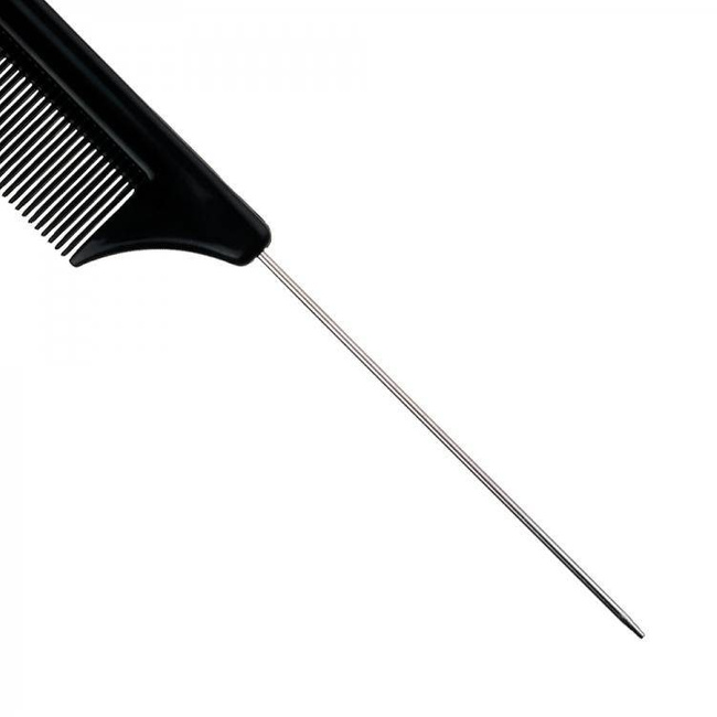 Hair comb with metal spike - black