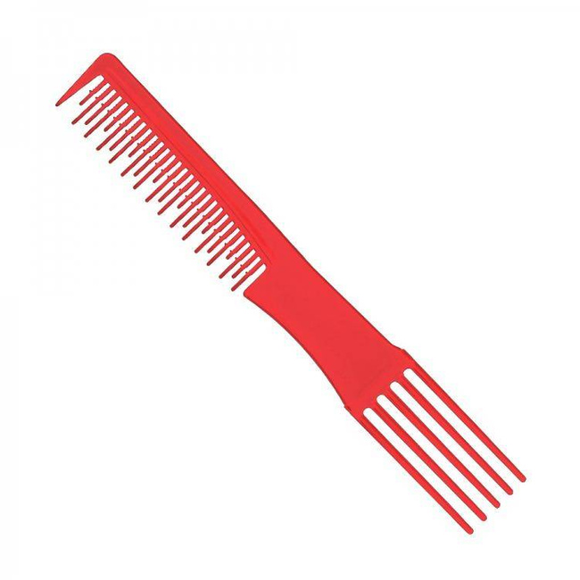Hair comb with plastic fork - red