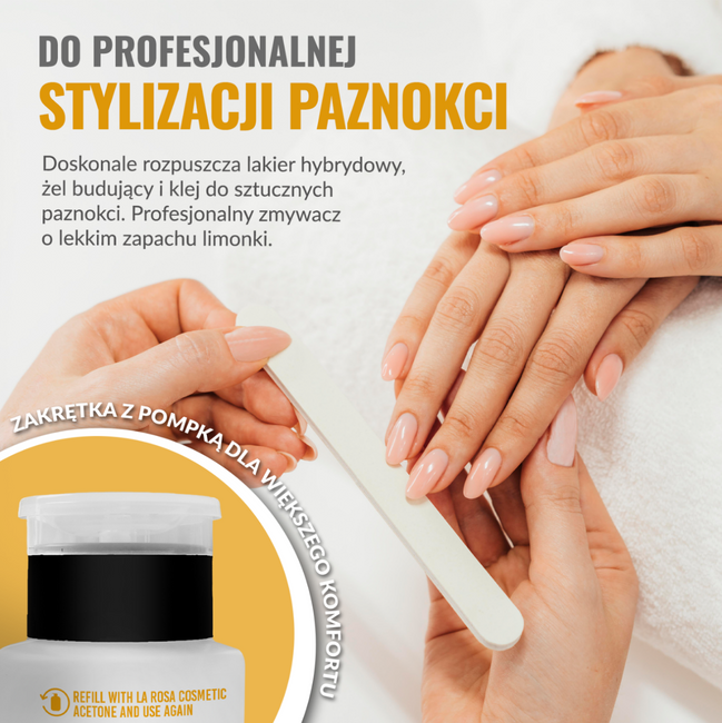 LaRosa COSMETIC ACETONE 190ml with Pump– Extra Strong Nail Polish & UV Gel Remover