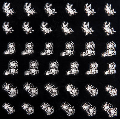 Silver nail stickers in flowers with zircons