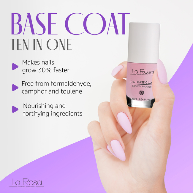 La Rosa Nail 10in1 Base Coat, GROWTH BOOSTER, 10 ml