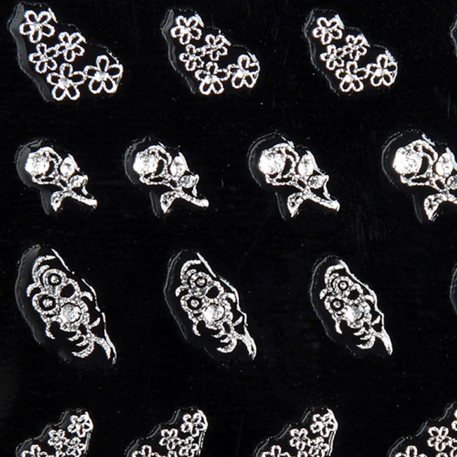 Nail stickers silver flowers with zircons