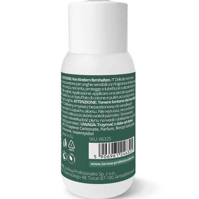LaRosa SENSITIVE Nail Polish Remover with ALOE VERA 150 ml – ACETONE-FREE Gentle & Effective for Brittle Nails
