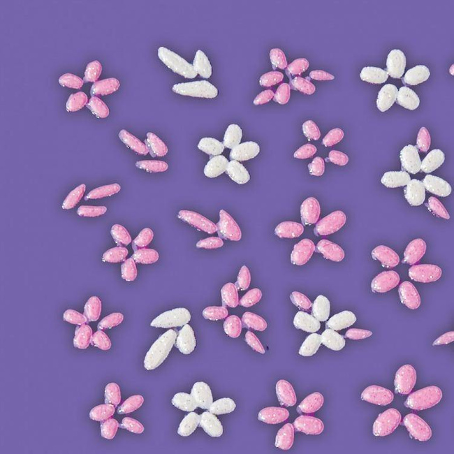 Adhesive Nail Art Decals - Pink & White Flowers with Leafs