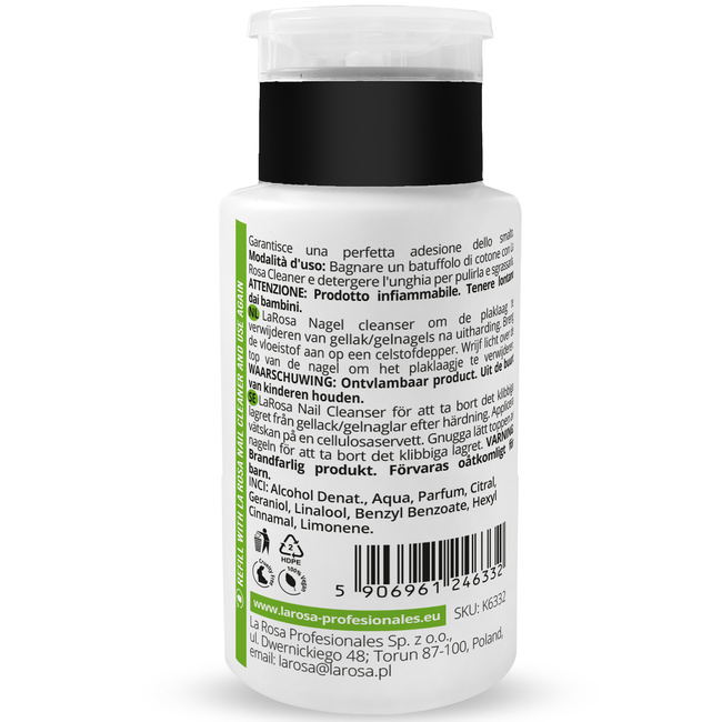 La Rosa Nail CLEANER 190 ml, convenient bottle with a pump, liquid for degreasing nails