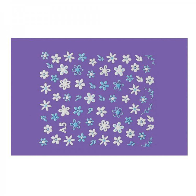 Nail stickers blue and white flowers