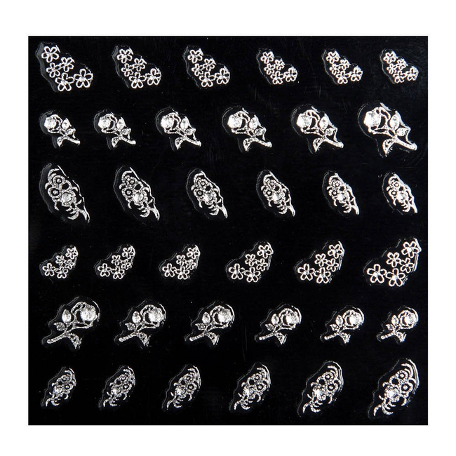 Nail stickers silver flowers with zircons
