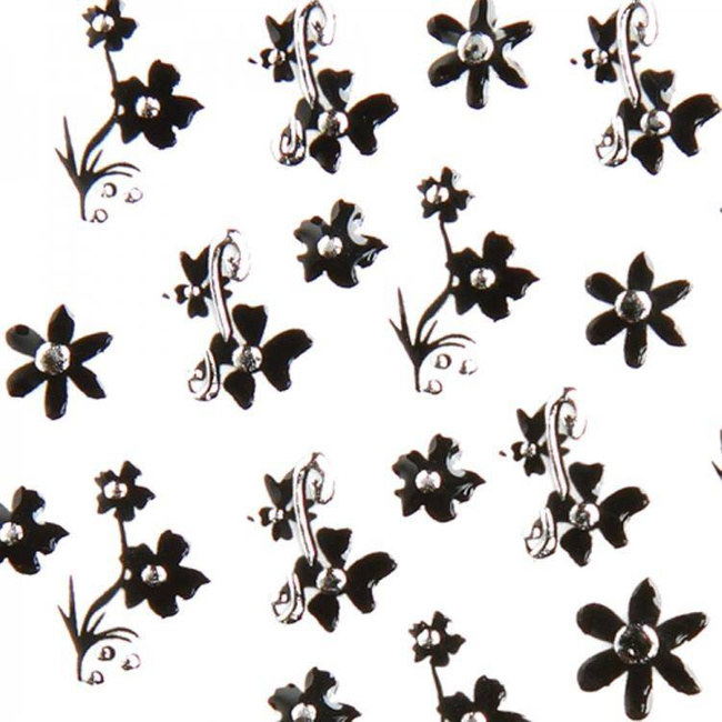 Nail stickers silver flowers with zircons