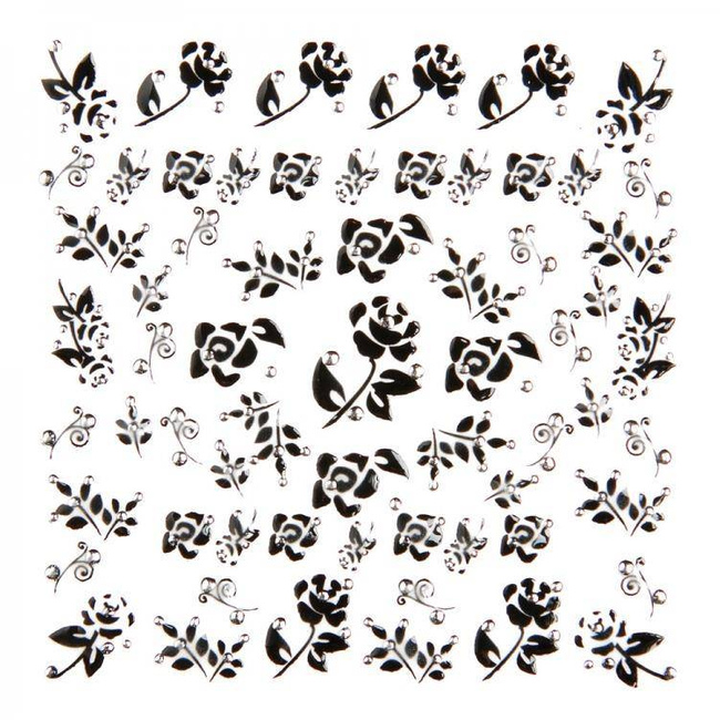Adhesive Nail Art Decals - Zircon Black Roses