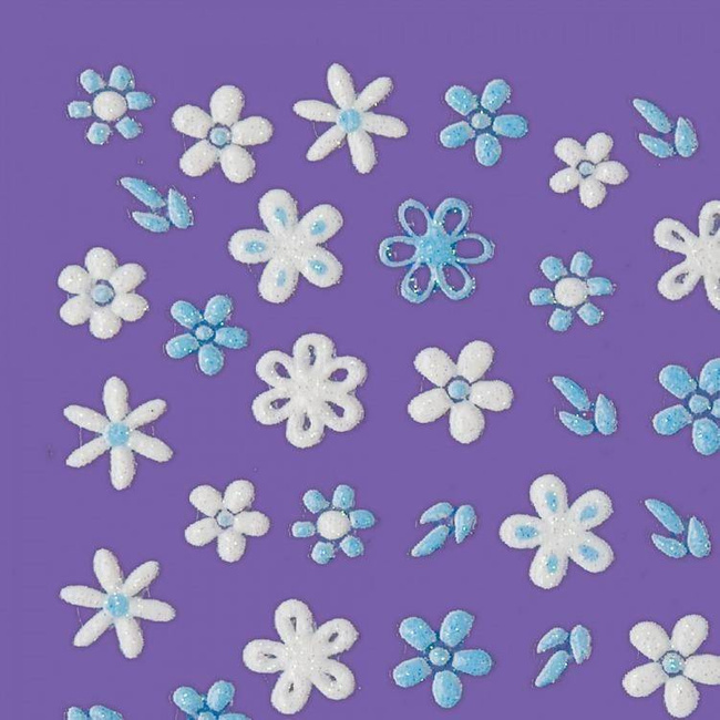 Nail stickers blue and white flowers