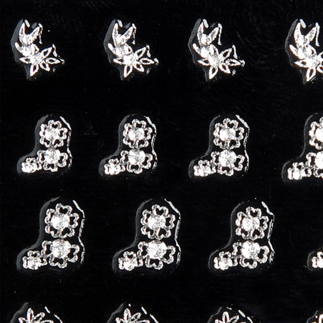 Silver nail stickers in flowers with zircons
