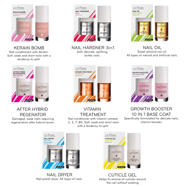 La Rosa Nail HARDENER 3 in 1, (10 ml)